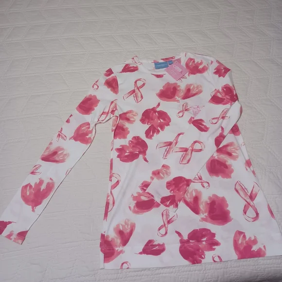 Simply Vera Vera Wang White and Pink Long Sleeve Shirt - Picture 1 of 4
